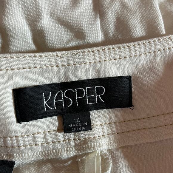 Kasper Pants 14 White Linen Blend Trousers Ankle Straight Leg Career Casual Work - Picture 6 of 10